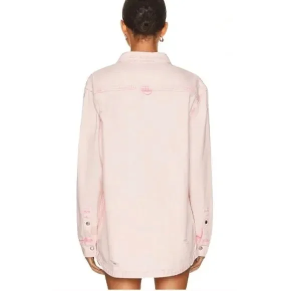 #298 NWT SER.O.YA Mariel Denim Button-Front Shirt Jacket Pink Size Small a298